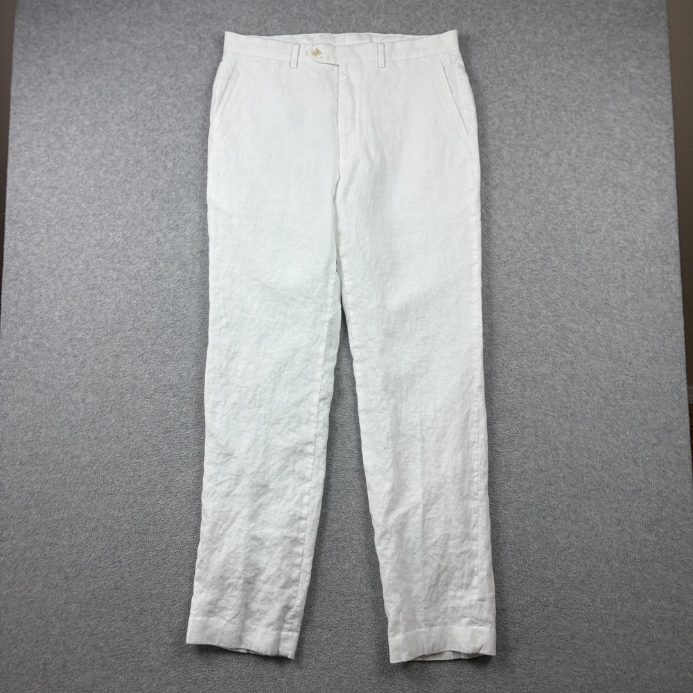 Lauren Ralph Lauren Pants Mens 34x34 White Linen Satin Lined Flat Front Trouser - Picture 1 of 10